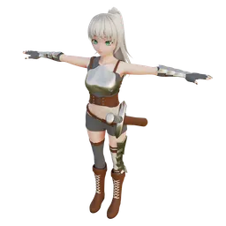 "Fantasy Adventurer Girl 3D model for Blender 3D software. This untextured 3D character features a silver-haired android heroine in costume with a sword and chestplate. Perfect for streaming or as an avatar image, but currently without rig."