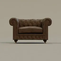 Detailed 3D Chesterfield Armchair with realistic textures, ready for Blender rendering.