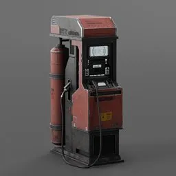 Detailed Blender 3D model of futuristic fuel station with weathered textures, 60k polygons, 4k texture map, suitable for game environments.