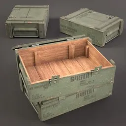 Detailed 3D model of a vintage wooden military grenade box, suitable for Blender 3D projects, game assets, and rendering.