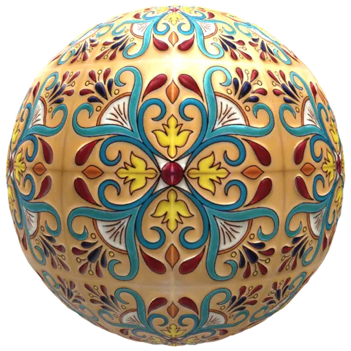 Seamless PBR Mexican ceramic tile texture with adjustable color, scale, and roughness for Blender 3D materials.