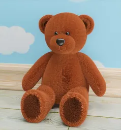 Detailed plush teddy bear 3D model with soft fur texture, ideal for Blender 3D scenes, unrigged decoration.