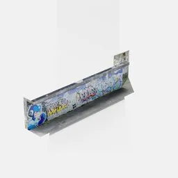 3D Blender model of an urban street wall with colorful graffiti art, suitable for exterior scenes.