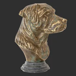 Dog bust bronze statue