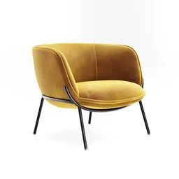 Velvet upholstered 3D BomBom Lounge Chair model with elegant metal legs for Blender rendering.