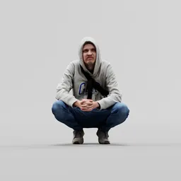 Guy in hoodie squatting