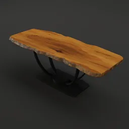 Detailed 3D cedar wood table model with iron base, game-ready asset for Blender, optimised with a 2K texture map.