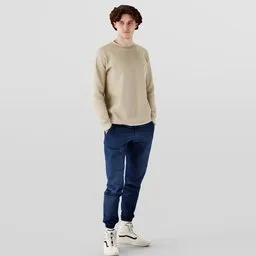 3D modeled young male with casual attire, realistic features in Blender, poised in a natural stance.