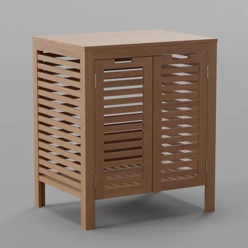 Slatted Wood Storage Cabinet