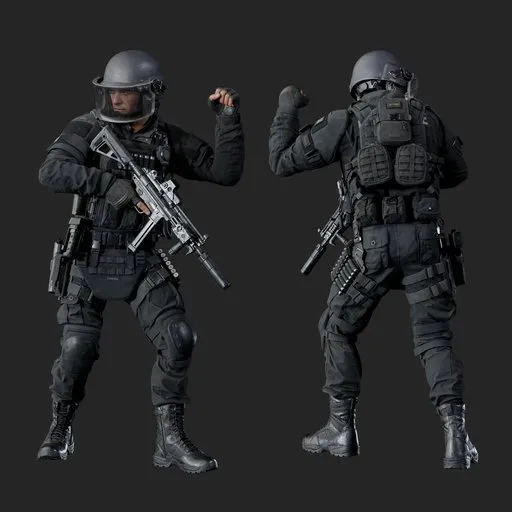 Police Tactical Unit Hand Signal Pose