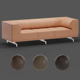 Streamlined 3D leather sofa model featuring curved armrests and a low-back design perfect for modern interiors, rendered in Blender.