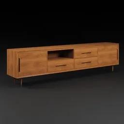 Realistic 1960s-style wooden sideboard 3D model, perfect for interior design in Blender.