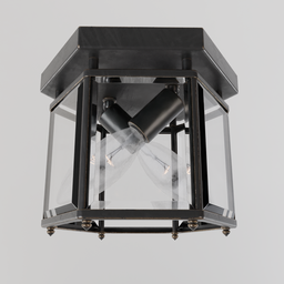 "Rustic Ceiling Light 9, a two-light black fixture with mechanical features inspired by James Peale. Perfect for Blender 3D scenes, this 3D model is great for adding a touch of rustic charm. Available on BlenderKit in the ceiling light category."