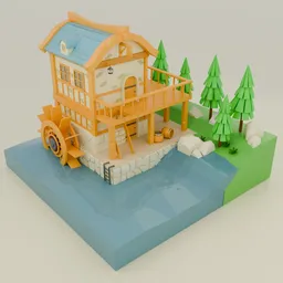Stylized Watermill Cabin