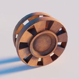 "Highly detailed 3D model of wheel debris rendered in Blender 3D. Inspired by Alton Tobey and featuring intricate cogwheels and a copper cup, this construction-themed concept art showcases a small wooden object on a table. Perfect for Blender enthusiasts looking for dynamic shadows and math-inspired designs."