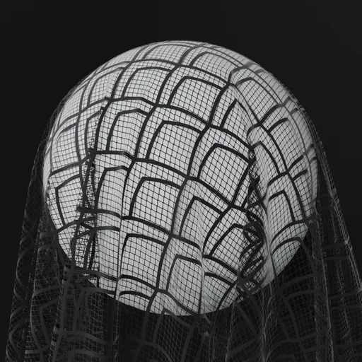 High-quality PBR lace fishnet fabric material for 3D modeling in Blender and other software, featuring a detailed and seamless pattern.