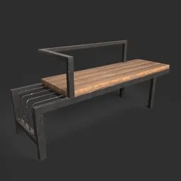 Realistic Blender 3D model of a wooden and metal bench with accurate scale and detail.