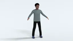 Realistic 3D model of a young male character in casual clothing, fully rigged for Blender animation.