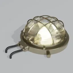 Brass Bulkhead Light 3D Model for Blender, nautical-style industrial lighting, detailed texture.