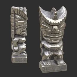 Tiki God Mad Warrior Statue Silver