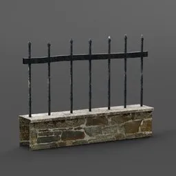Highly detailed 3D stone and iron fence model for Blender, ideal for virtual graveyard designs.