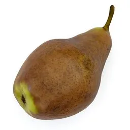 Highly detailed ripe pear 3D model with natural brown-yellow texture, suitable for Blender rendering.