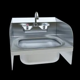 3D-rendered stainless steel wall-mounted sink with faucet for Blender commercial kitchen use.