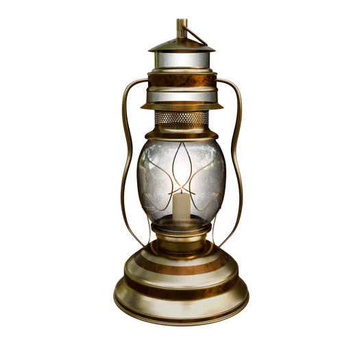 Detailed 3D rendering of a vintage gold lantern, suitable for Blender 3D projects.