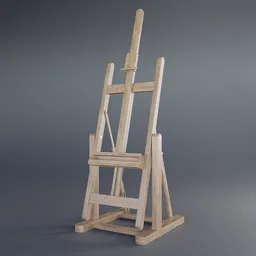 Detailed 3D model of a large artist's easel, suitable for Blender renderings and animations, with a realistic wood texture.
