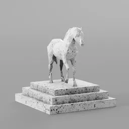 Detailed 3D horse model on pedestal with high-resolution textures for Blender rendering.