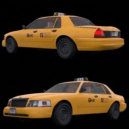 Yellow Taxi Ford Crown 1998 3D model, unwrapped geometries, Substance Painter materials, compatible with multiple software.