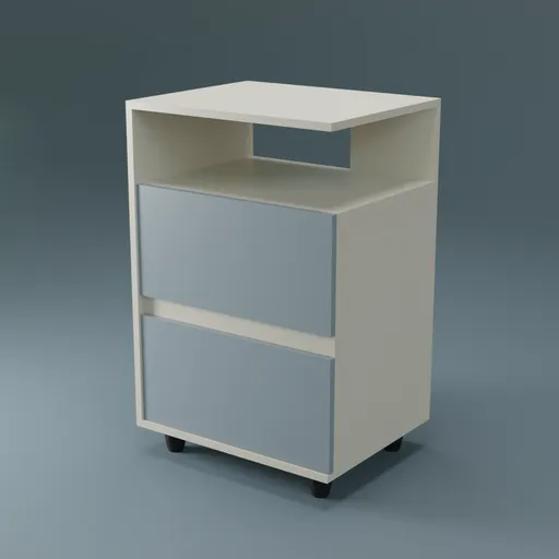 Stylish 3D-rendered Campeche Henn modern bedside table with two drawers, ideal for children's bedroom visualizations in Blender.