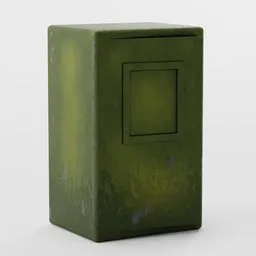 Detailed green low-poly Blender 3D army cabinet with realistic textures and worn appearance.