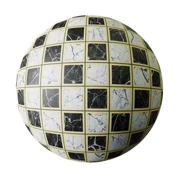 High-resolution checker marble texture with golden grout for PBR 3D rendering in Blender.