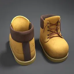 3D rendered lumberjack-style boot model with brown straps and laces, suitable for Blender 3D projects.