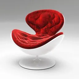 Detailed 3D red velvet chair with white base, created using Marvelous Designer and Blender.
