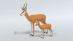 Low Poly Cartoon Springbok Antelope