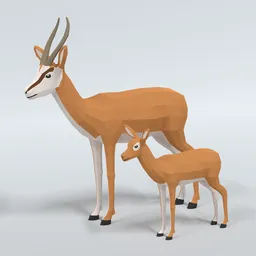 Low Poly Cartoon Springbok Antelope