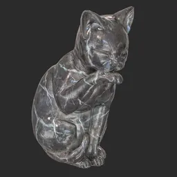 Grooming cat marble statue