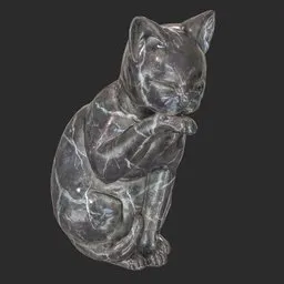 Grooming cat marble statue