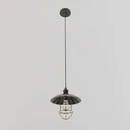 "Rustic Ceiling Light 2" - A 3D model of a rustic ceiling light for Blender 3D, featuring carbon black and antique gold colors. Ideal for post-war style scenes.