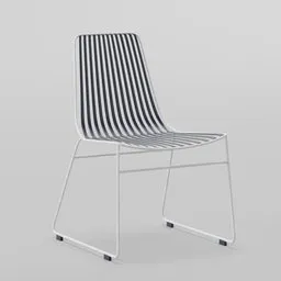 3D-rendered modern metal chair with blue and white accents, suitable for Blender modeling and outdoor scenes.