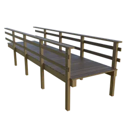 Realistic wooden bridge 3D asset for Blender, detailed planks and railings, ideal for urban scenes.