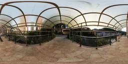 High dynamic range image featuring a covered walkway with a sunset for realistic lighting in 3D scenes.