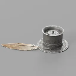 Old tin inkwell quill set