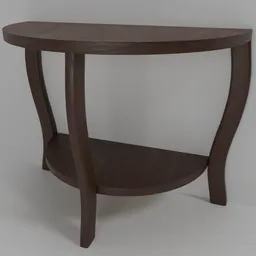 "Wooden shelf table - a simple and attractive furniture piece rendered through path-based technology on textured base, featuring feminine curves, detailed body shape, and a shelf for storage. Inspired by Alexander Litovchenko, this 3D model is optimized for use in Blender 3D."
