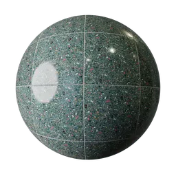 High-resolution terrazzo tile PBR material with randomized texture mapping for Blender 3D projects.
