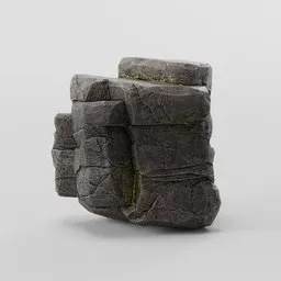 Low-poly 3D Blender model of a mossy cliff rock with realistic textures, for visualizations and game development.