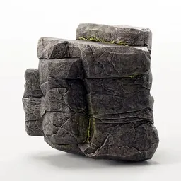 Low-poly 3D Blender model of a mossy cliff rock with realistic textures, for visualizations and game development.