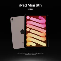 Highly detailed Blender 3D model of iPad Mini 6 in pink with a 7.9-inch display and Apple's A15 chip.